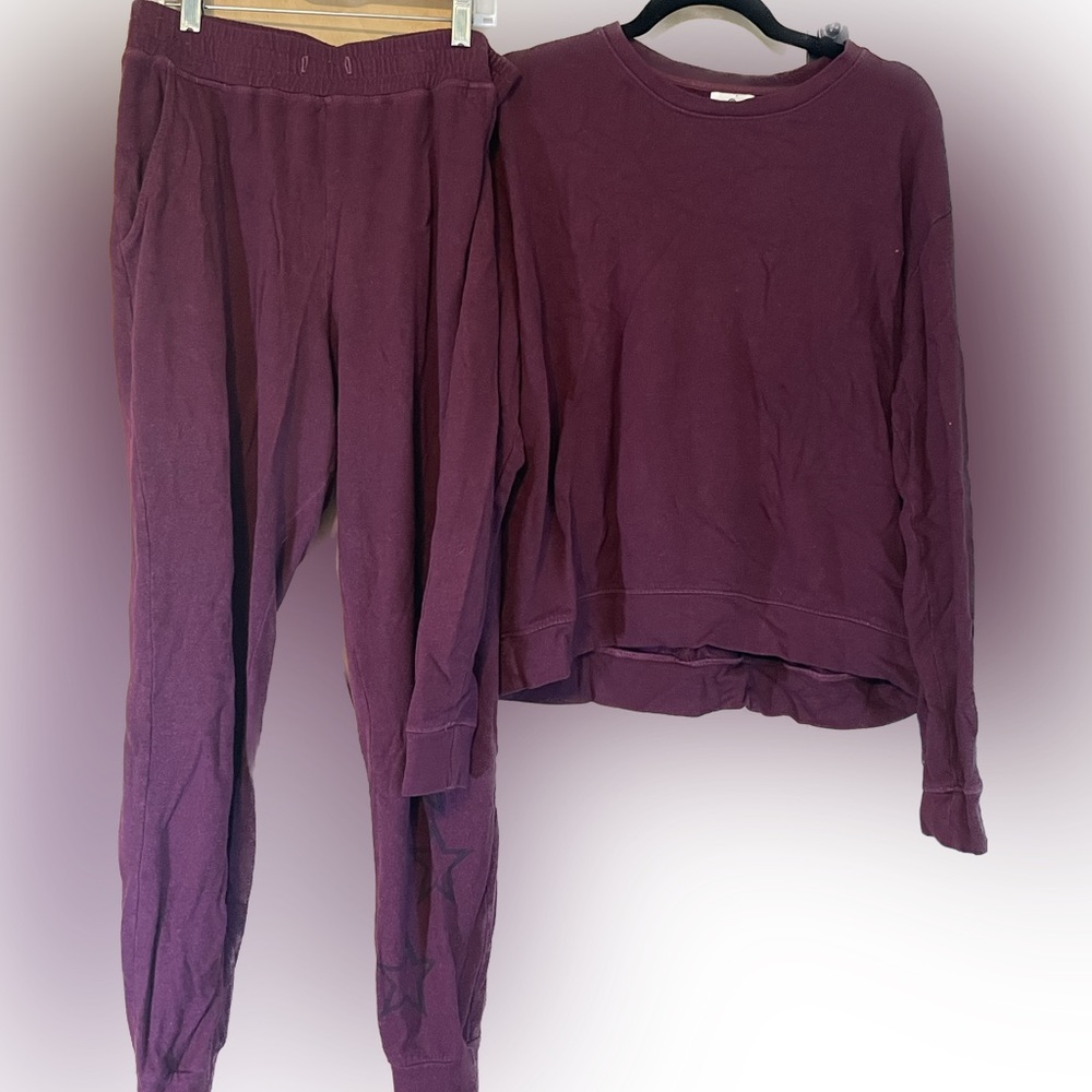 Sundry Sweatsuit Loungewear Sweatshirt + Sweatpants Plum Evereve Size 2